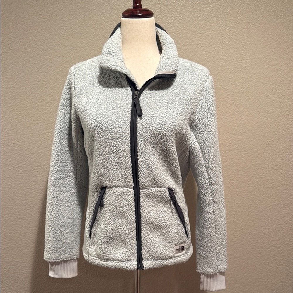 The North Face Blue Teddy Jacket with Fuzzy Fleece and Stand-Up Collar